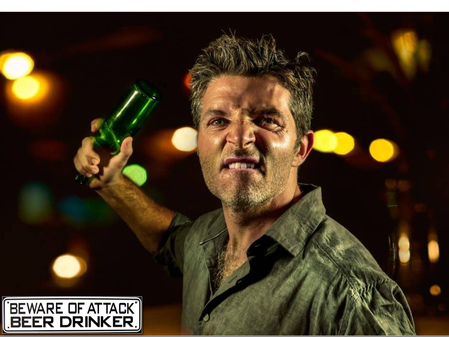Beware Of Attack Beer Drinker Sign Solid Plastic 12 X 3