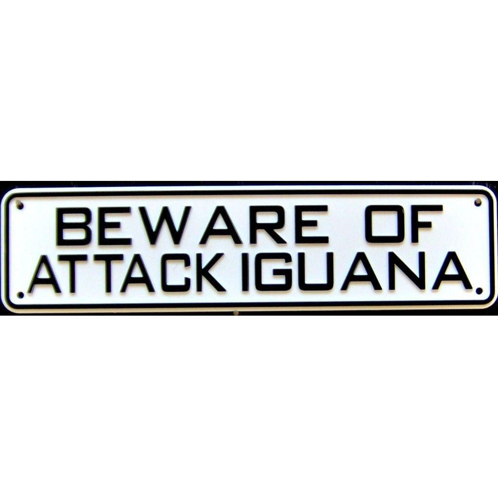 Beware of Attack Iguana Sign Solid Plastic 12 X 3
