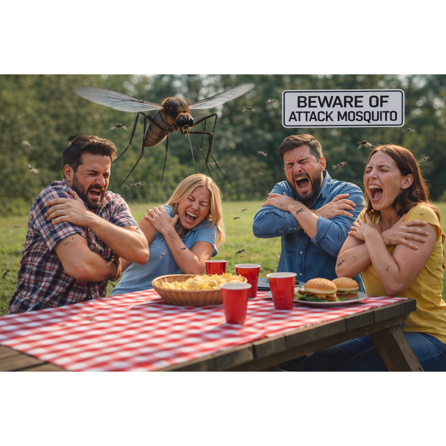 Beware of Attack Mosquito Sign Solid Plastic 12 X 3