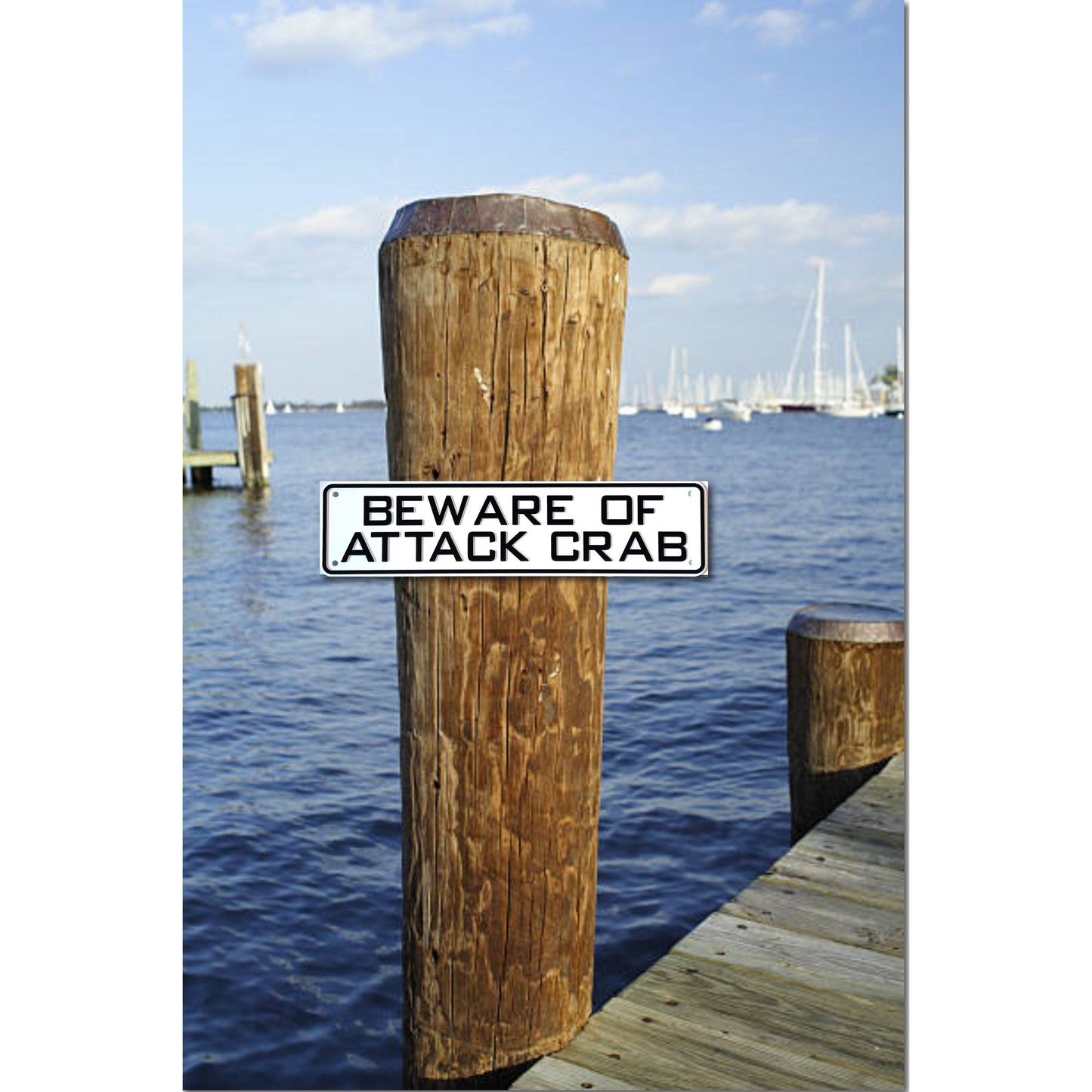 Beware of Attack Crab Sign Solid Plastic 12 X 3