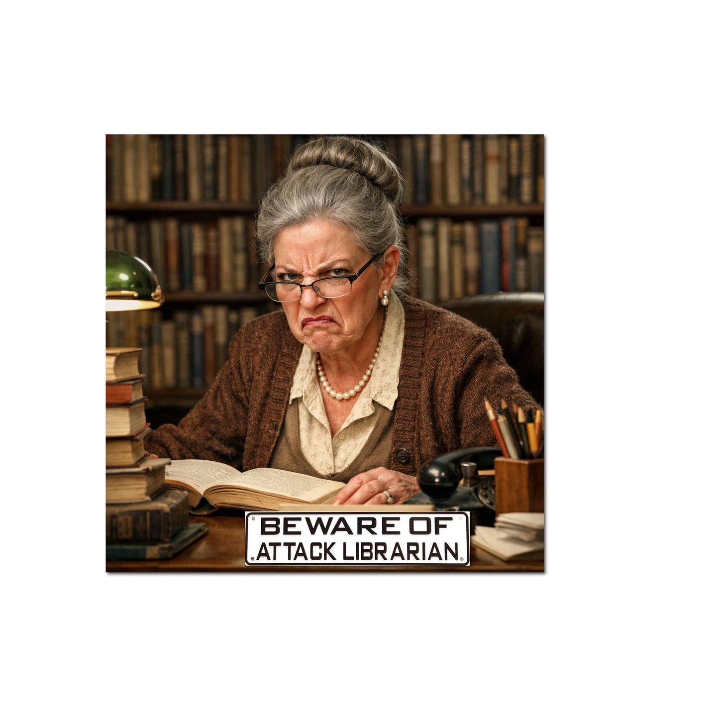 Beware Of Attack Librarian Sign 12 X 3 PVC Solid Plastic