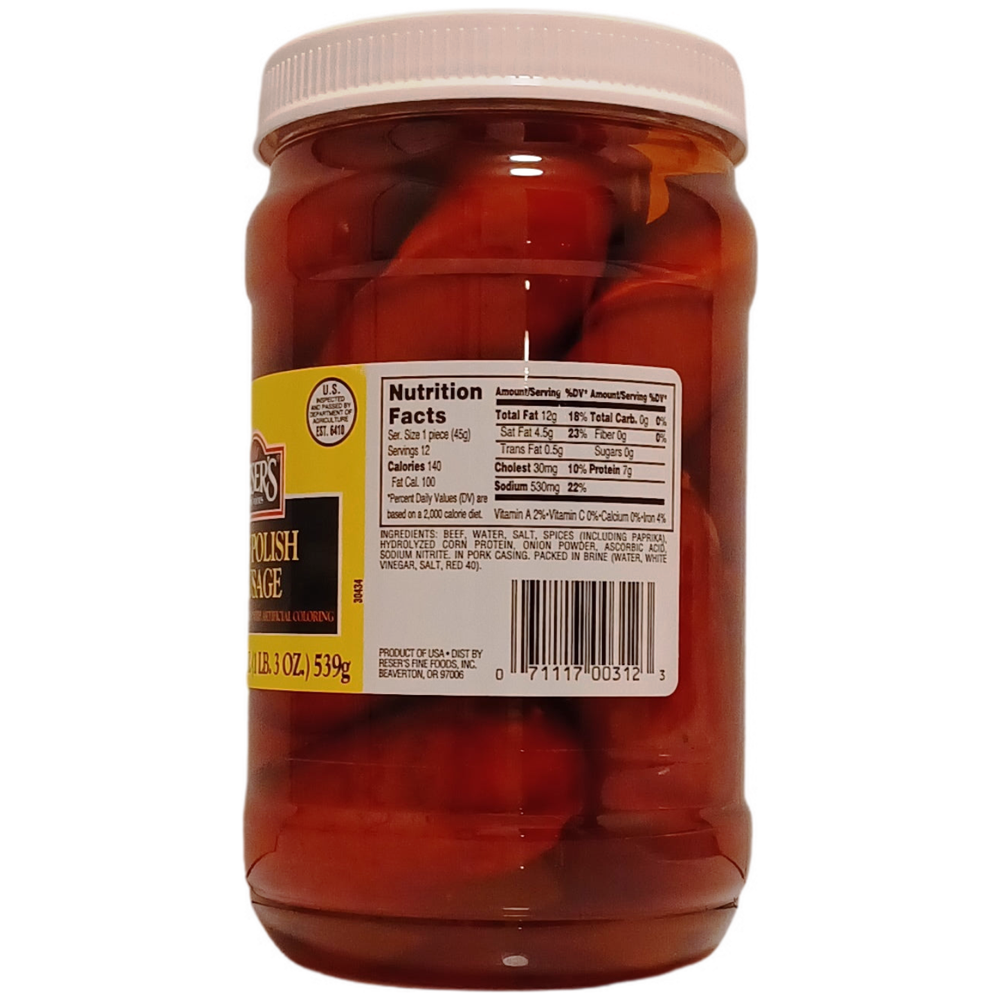 Mild Pickled Beef Polish Sausage by Reser's Case of 6 / 1 Quart Jars