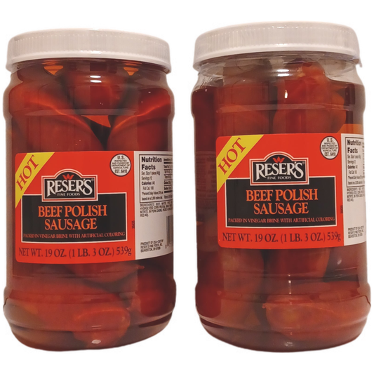 Beef Hot Pickled Polish Sausage by Reser's 2 Pack of 1 Quart Jars
