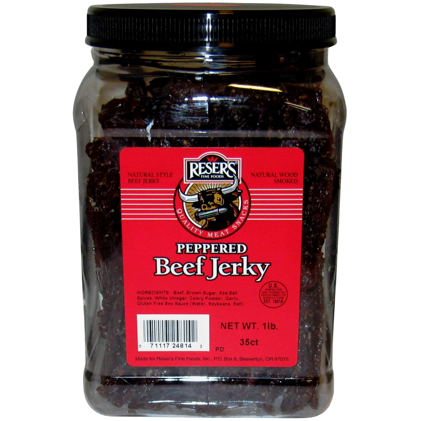 Reser's 1 Pound Natural Wood Smoked Peppered Beef Jerky Jar