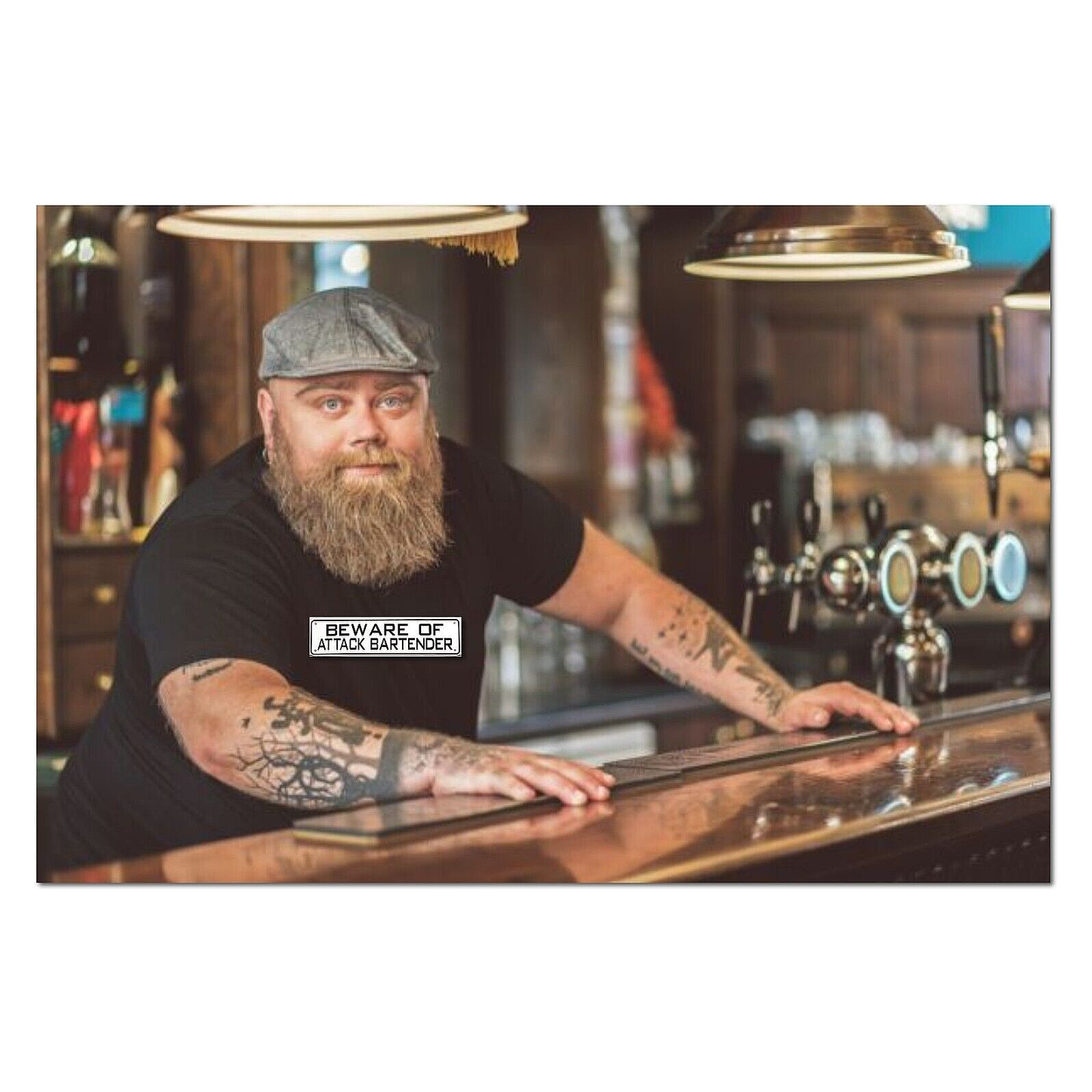 Beware of Attack Bartender Sign Solid Plastic 12 X 3