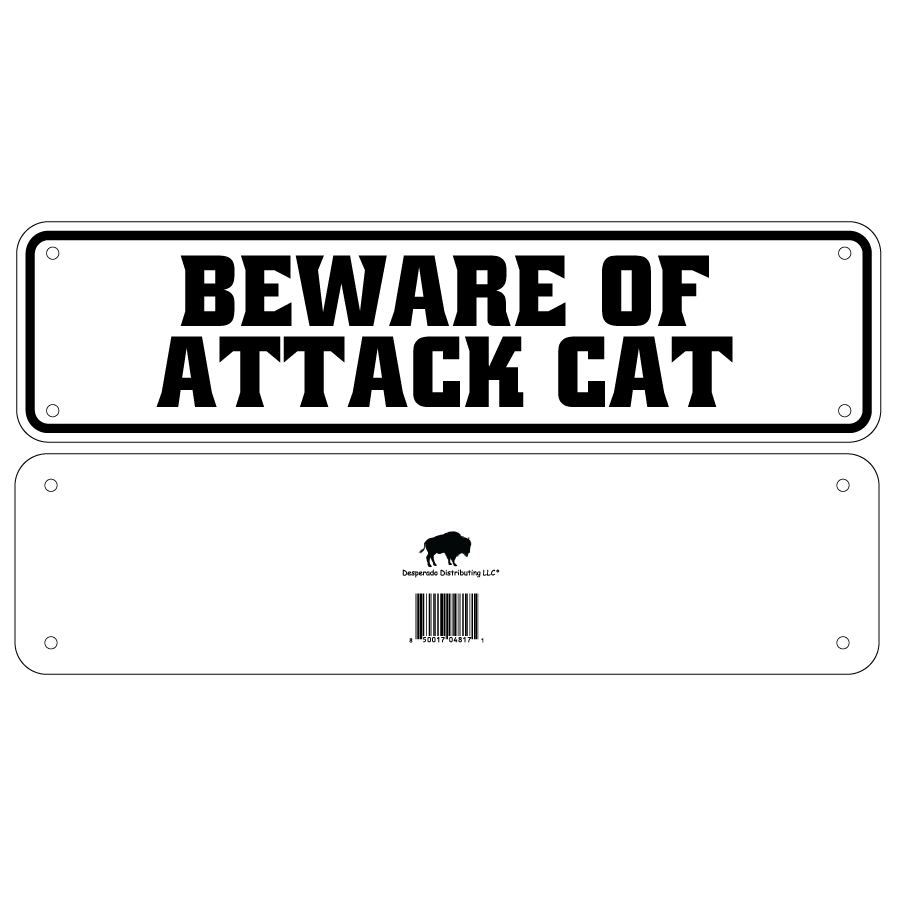 Beware Of Attack Cat Sign Double Layered Aluminum 12 X 3
